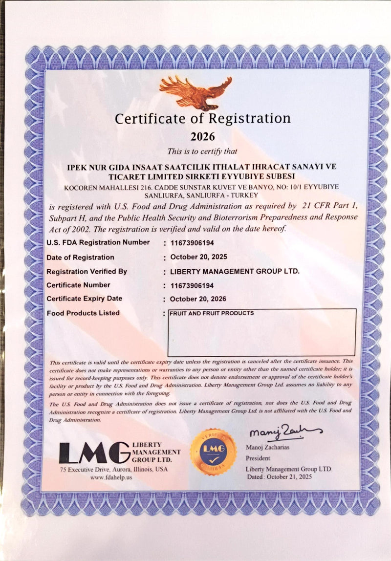 U.S. FDA kayıt belgemiz