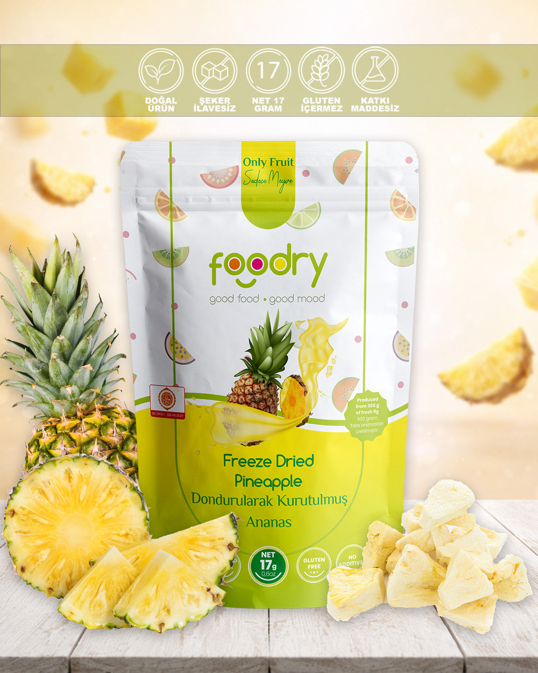 Dondurularak Kurutulmuş Ananas – Freeze Dry Ananas 17g | Katkısız Çıtır Meyve Atıştırmalığı