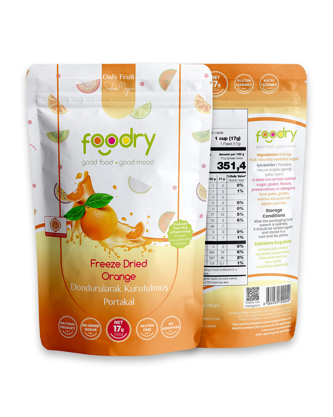 Dondurularak Kurutulmuş Portakal – Freeze Dry Portakal 17g | Katkısız Çıtır Meyve Atıştırmalığı