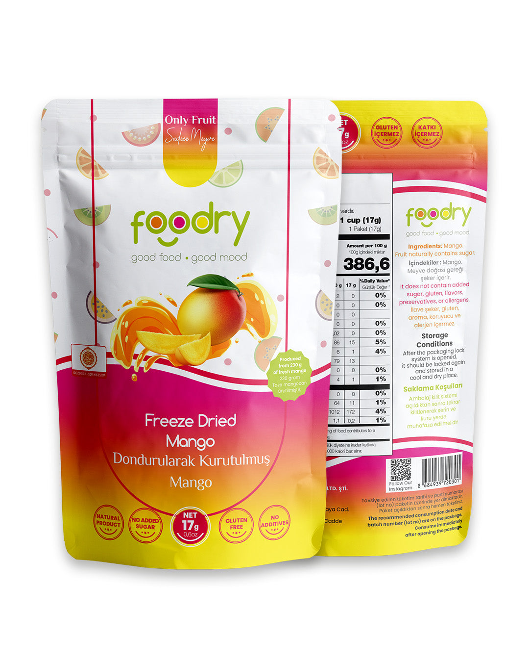 Dondurularak Kurutulmuş Mango – Freeze Dry Mango 17g | Katkısız Çıtır Meyve Atıştırmalığı