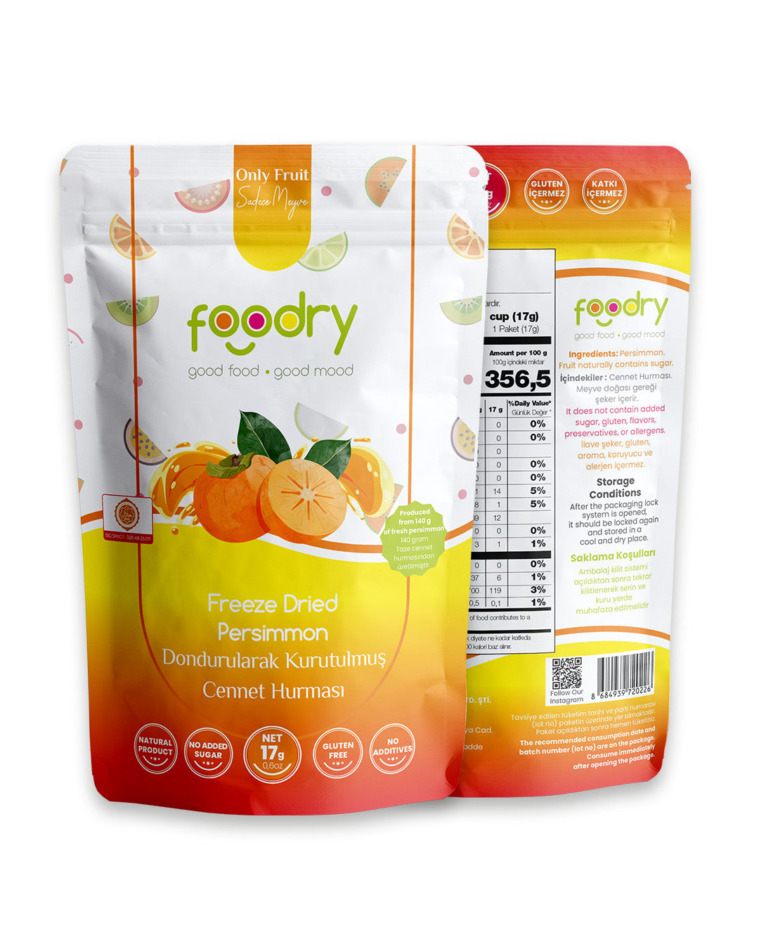 Dondurularak Kurutulmuş Cennet Hurması – Freeze Dry Cennet Hurması 17g | Katkısız Çıtır Meyve Atıştırmalığı
