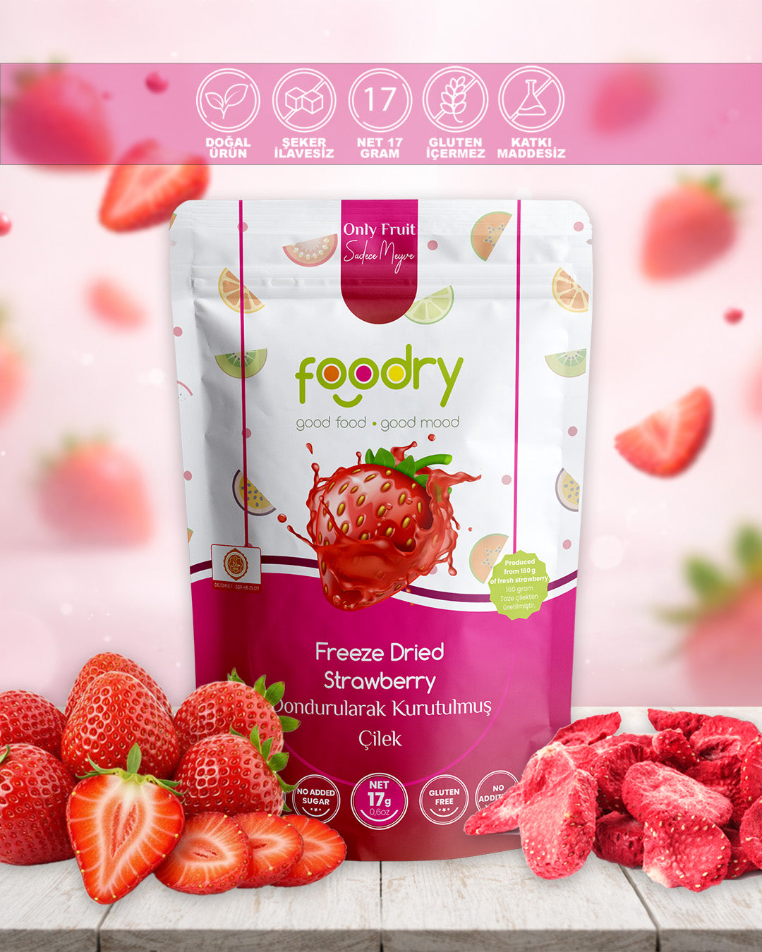Dondurularak Kurutulmuş Çilek – Freeze Dry Çilek 17g | Katkısız