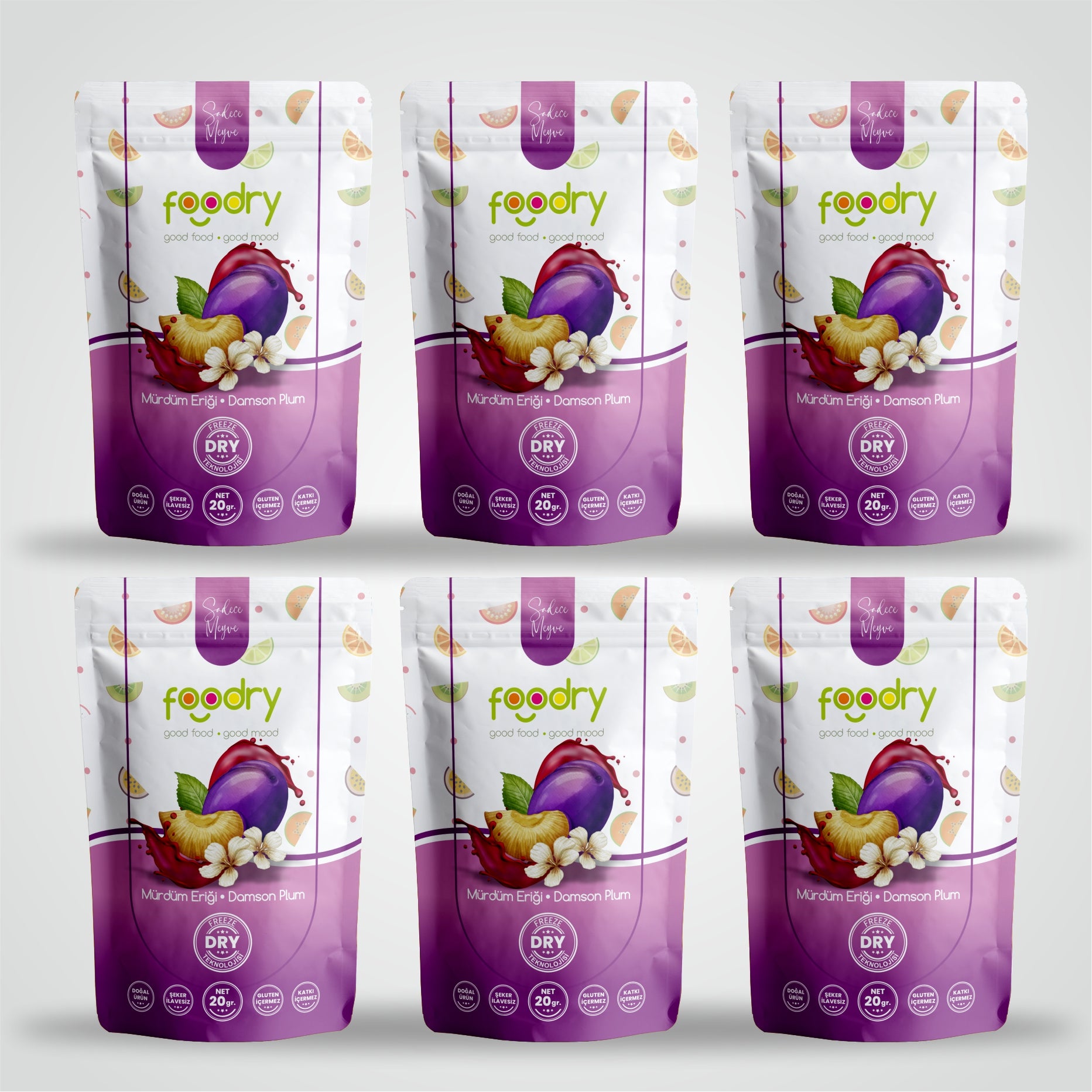 Freeze Dried Organic Damson Plum - Dondurularak Kurutulmuş Organik Mürdüm Eriği 6x20 gr