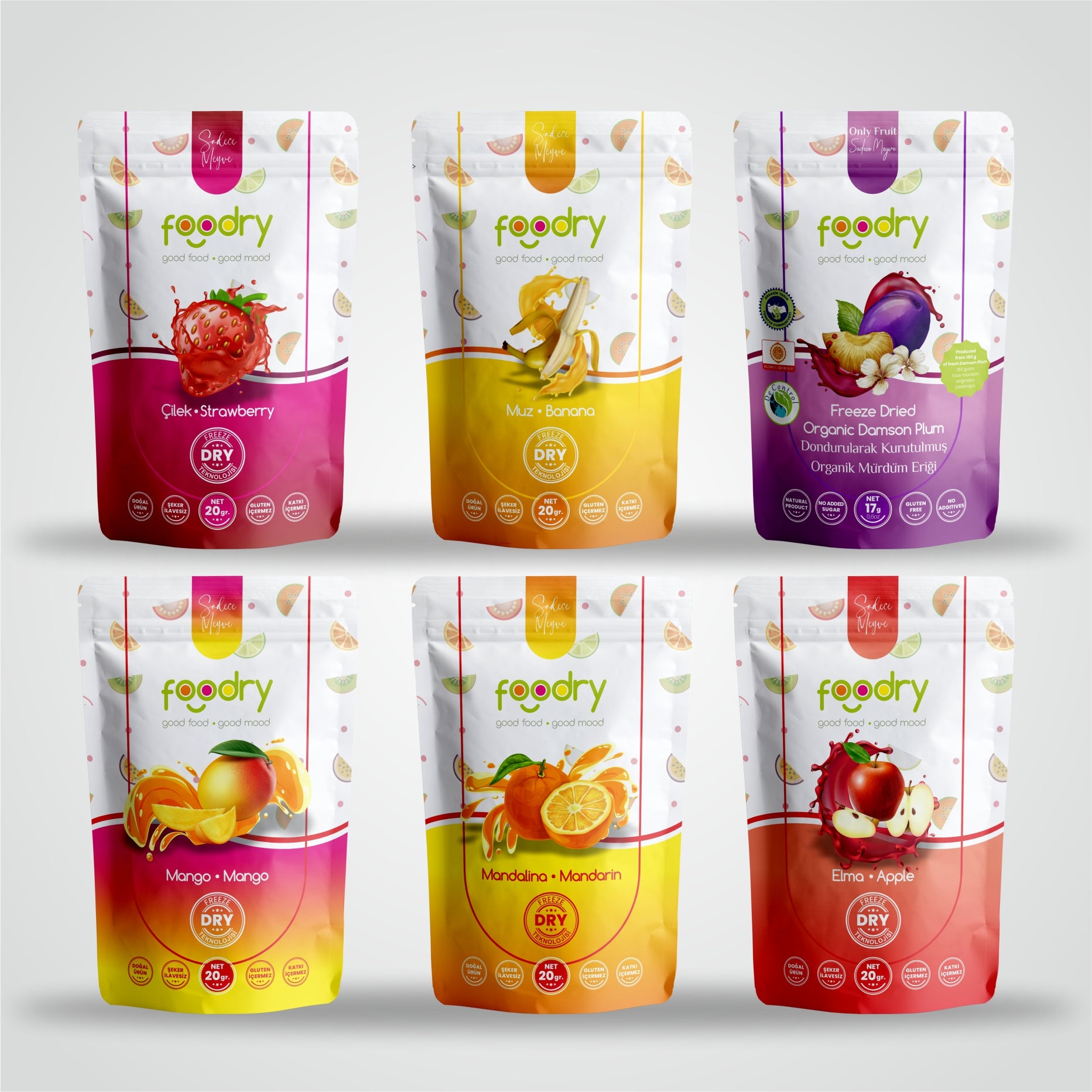 6'lı Tanışma Paketi Kurutulmuş Organik Mürdüm Eriği- Elma - Çilek - Mandalina - Muz - Mango